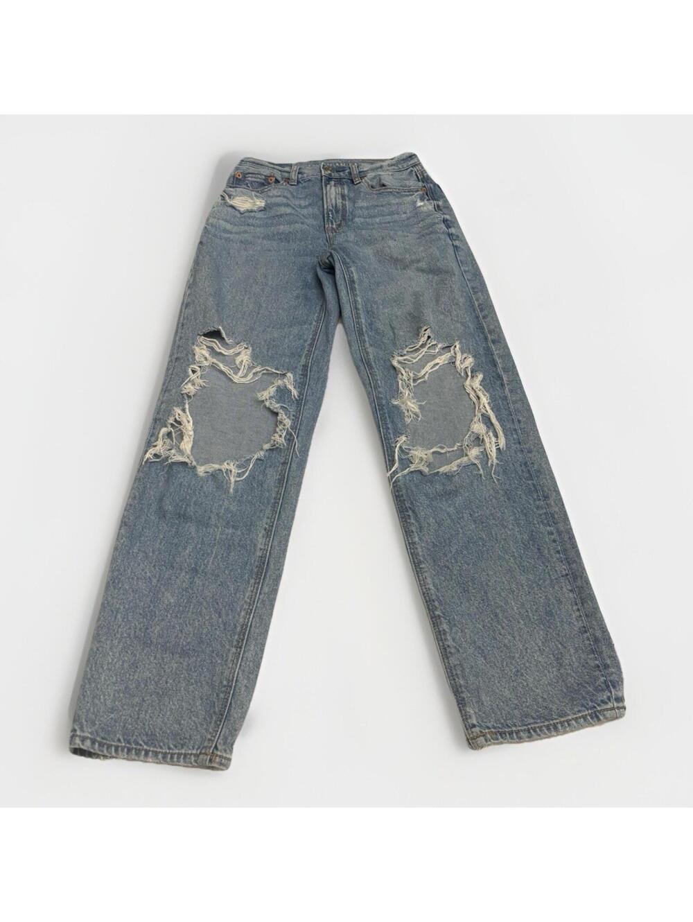 Women’s American Eagle Super High-Rise Baggy Straight Distressed Jeans Size 00R